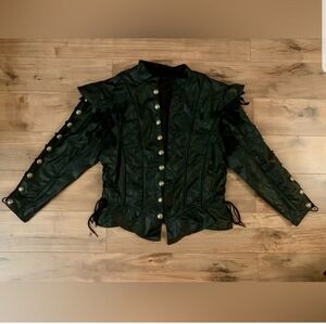 Leather Doublet Renaissance Medieval Jacket / Vest Black, Gold Hardware